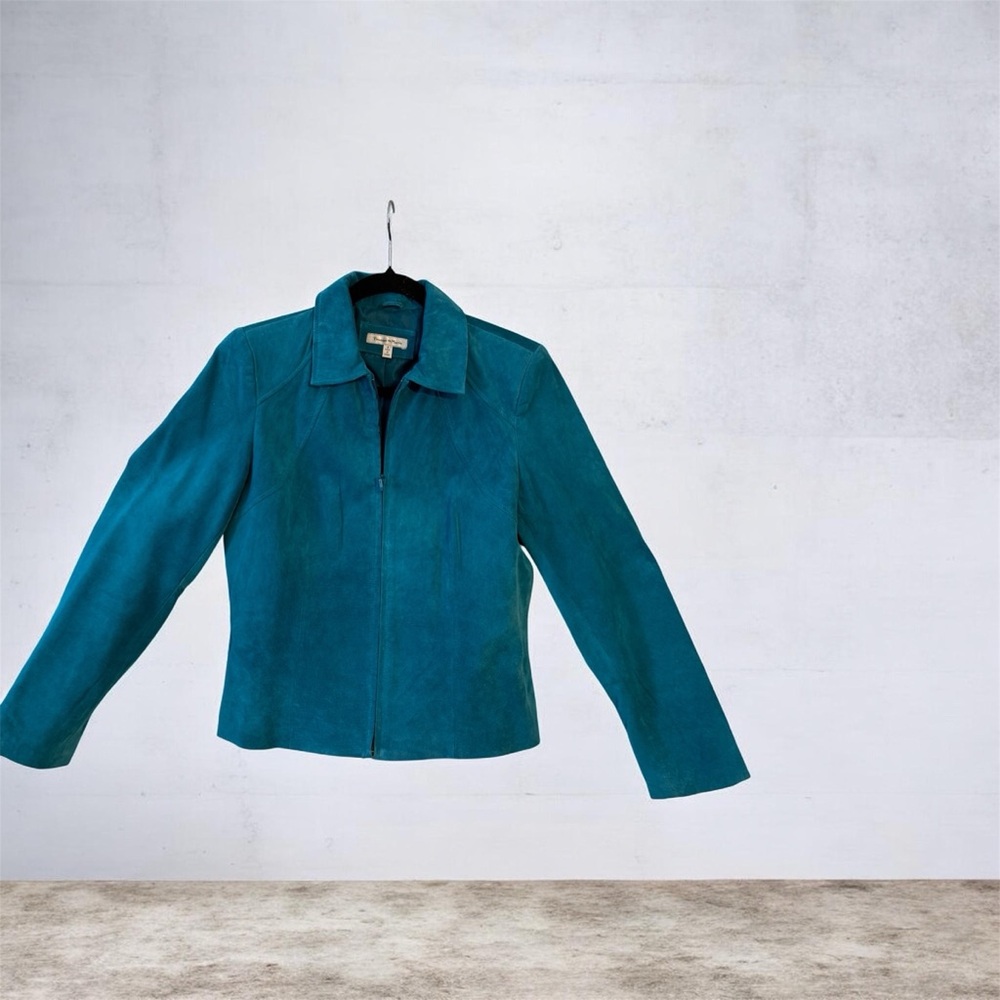 Yvonne Marie Elegant Teal Leather Jacket for Women Size 6